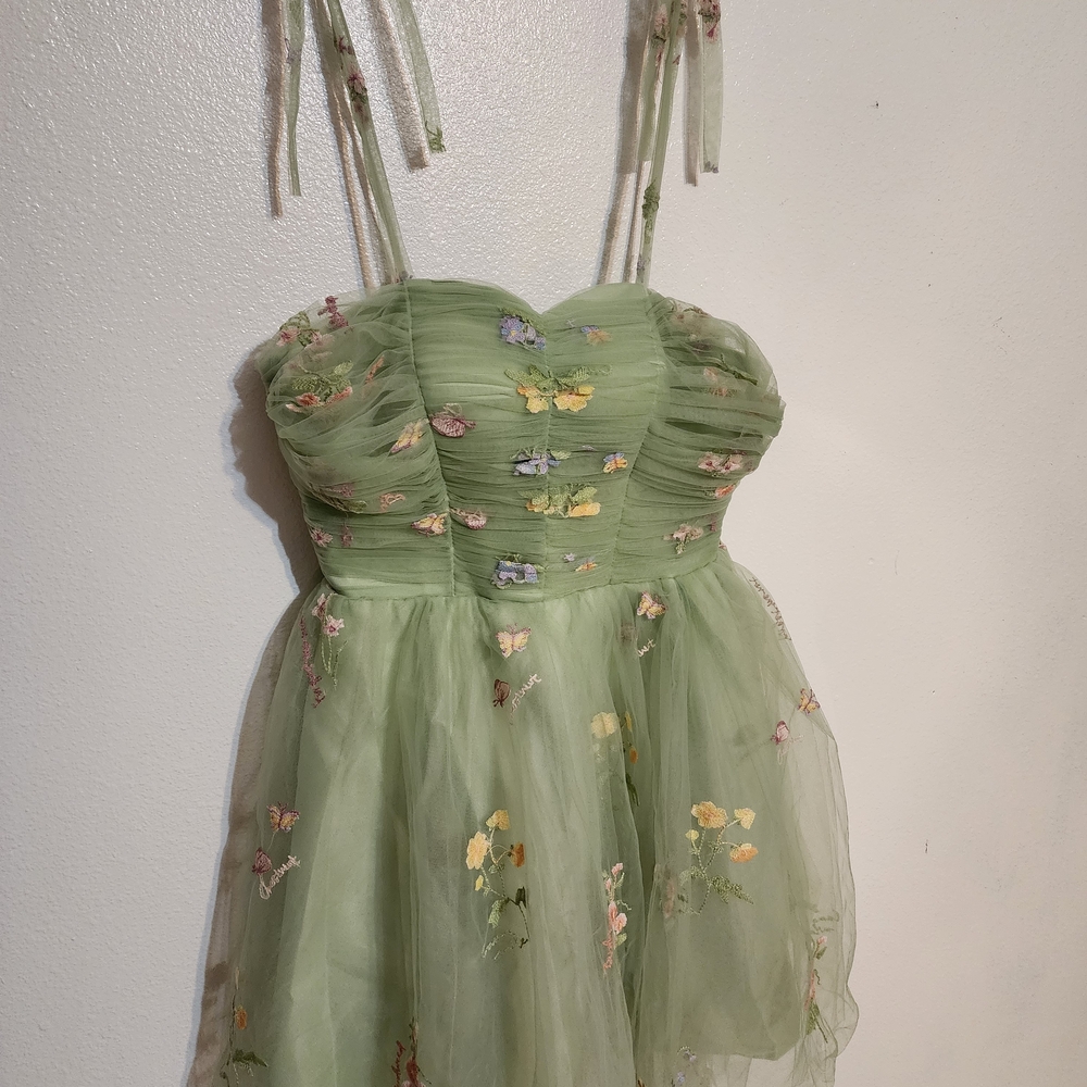 Tulle Floral Green Mini Dress
